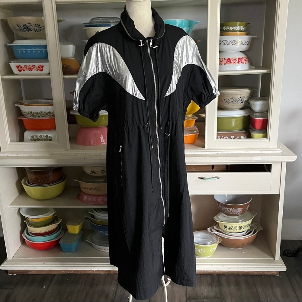 Style Mafia Black and Silver Nylon Windbreaker Coat - Size Medium